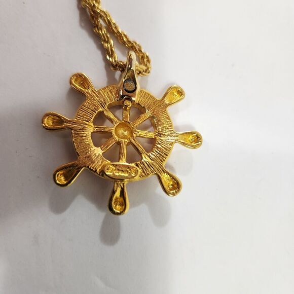 Two Necklaces Gold Toned  Red And A White Sailors Boat Steering New - Picture 4 of 11